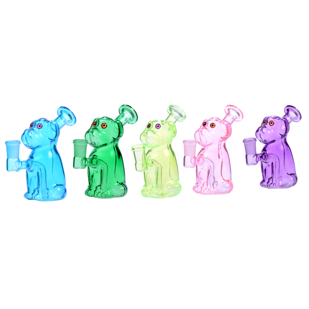 14 mm farbige Ölbrenner-Glaspfeife in Hundform mit Bubbler-Bong und Kopf