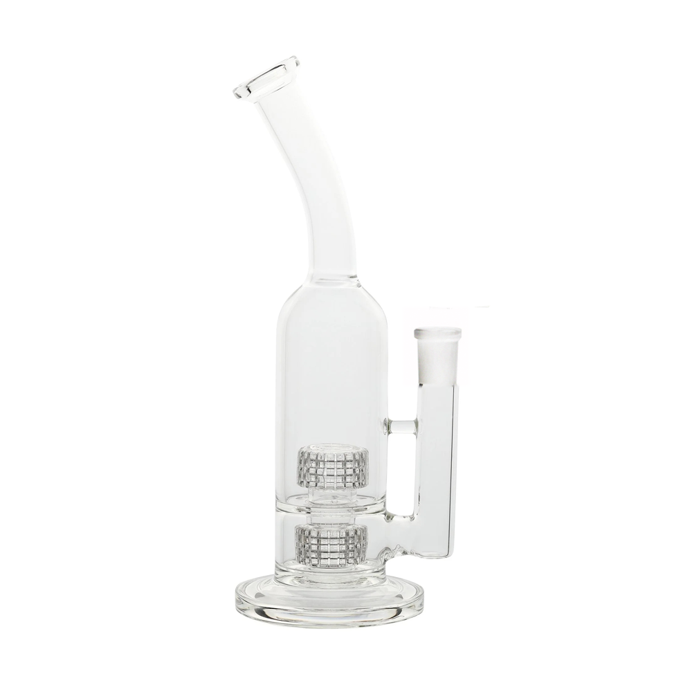 18mm 12inch Dual Twin gebogenen Hals Matrix Perc Wasserpfeife Glas Bong