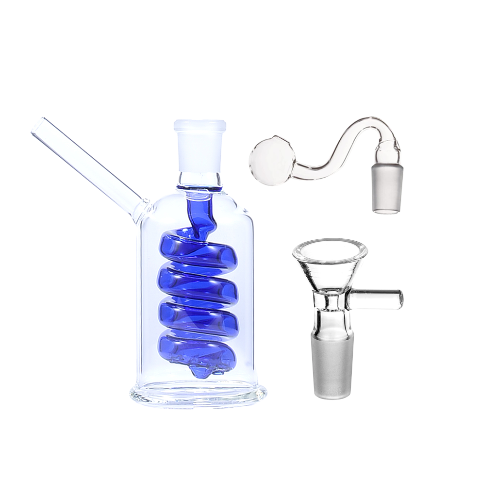 4 Zoll 14 mm Ölbrenner-Wasserpfeife aus Glas mit spiralförmigem Perkolator-Kopf