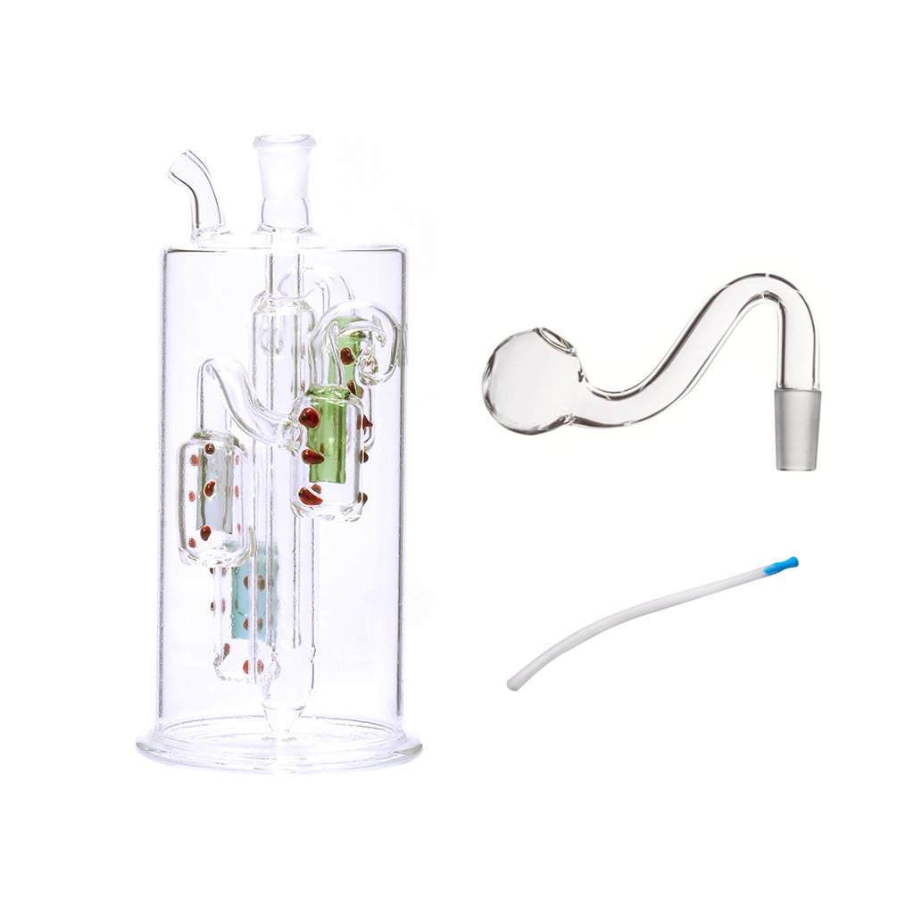 6-Zoll-Wasserpfeife (Bong) mit 10-mm-Ölbrenner, Glas-Bubbler und Schlauch