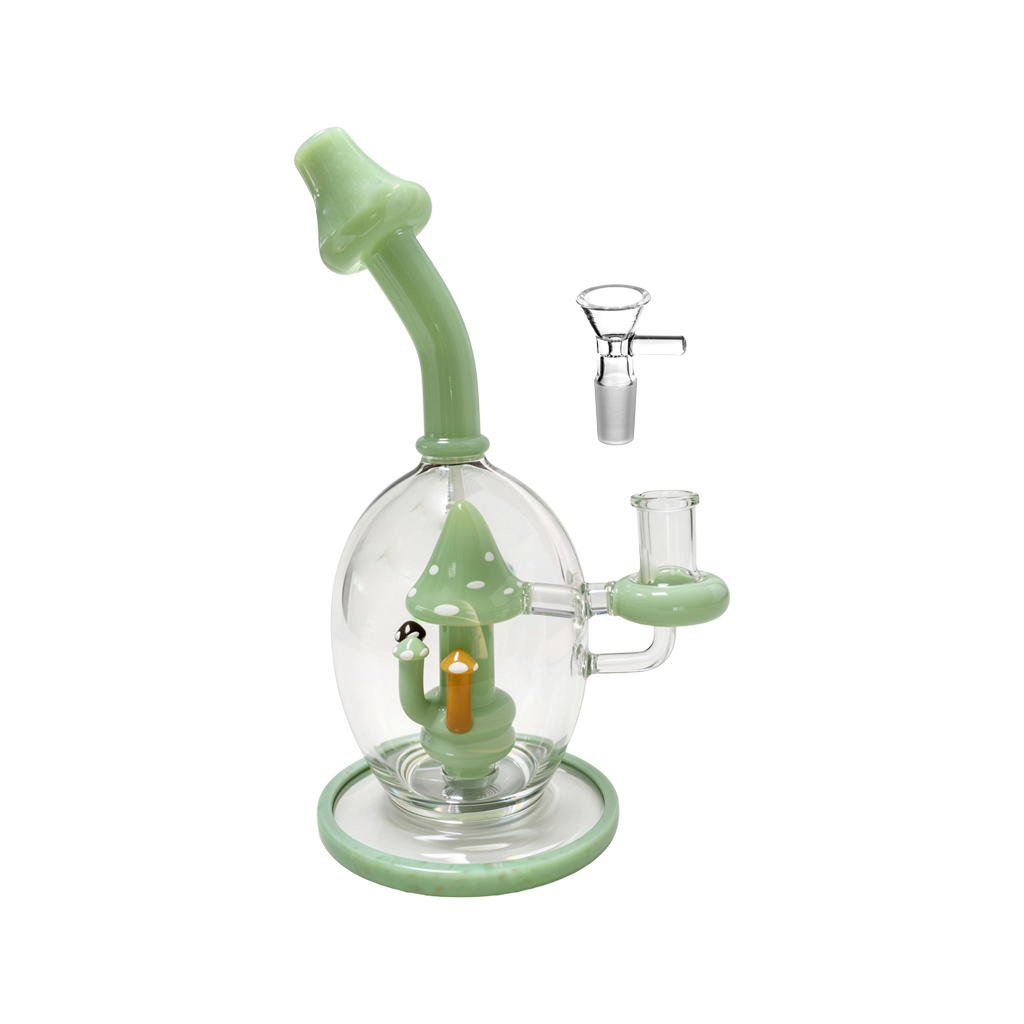 9-Zoll-Glasbong mit 14-mm-Anschluss und „Green Mushroom“-Perkolator