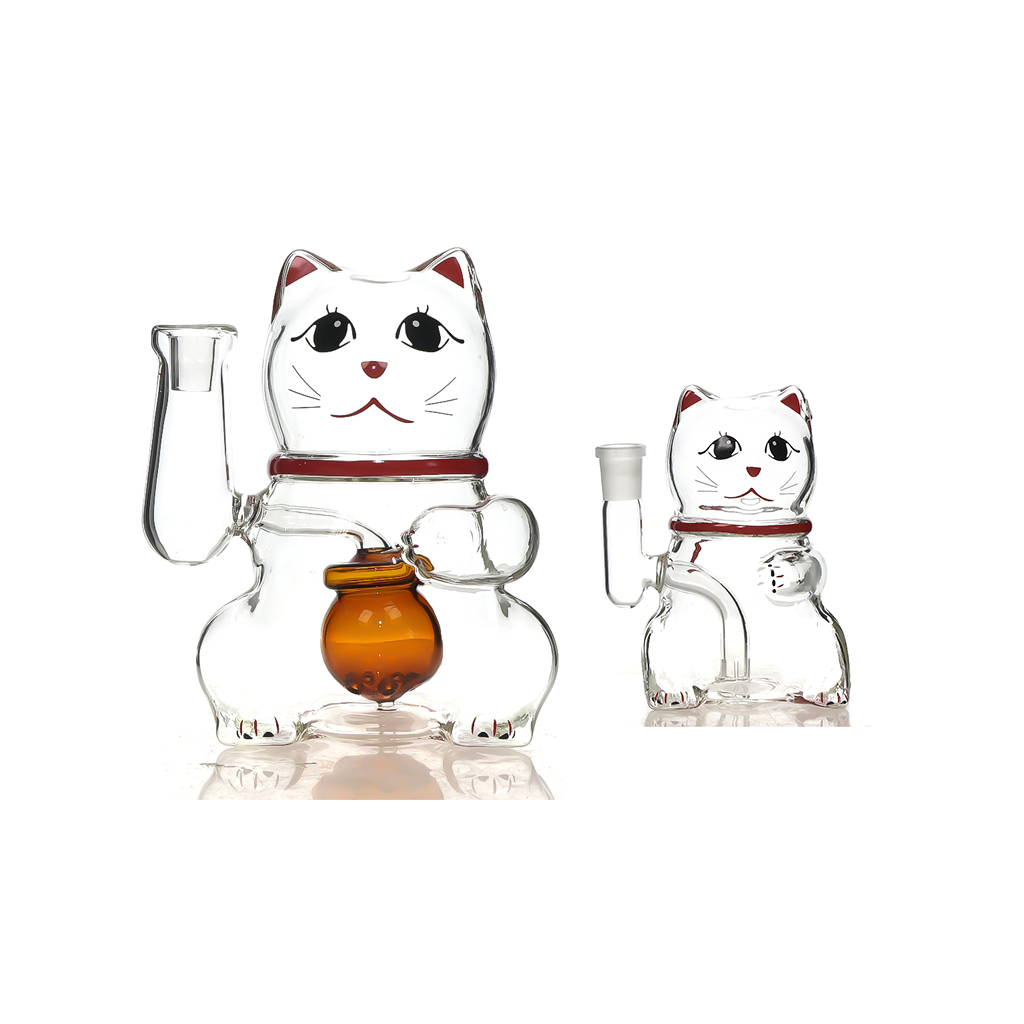 XL L Lucky Cat Wasserpfeife aus Glas