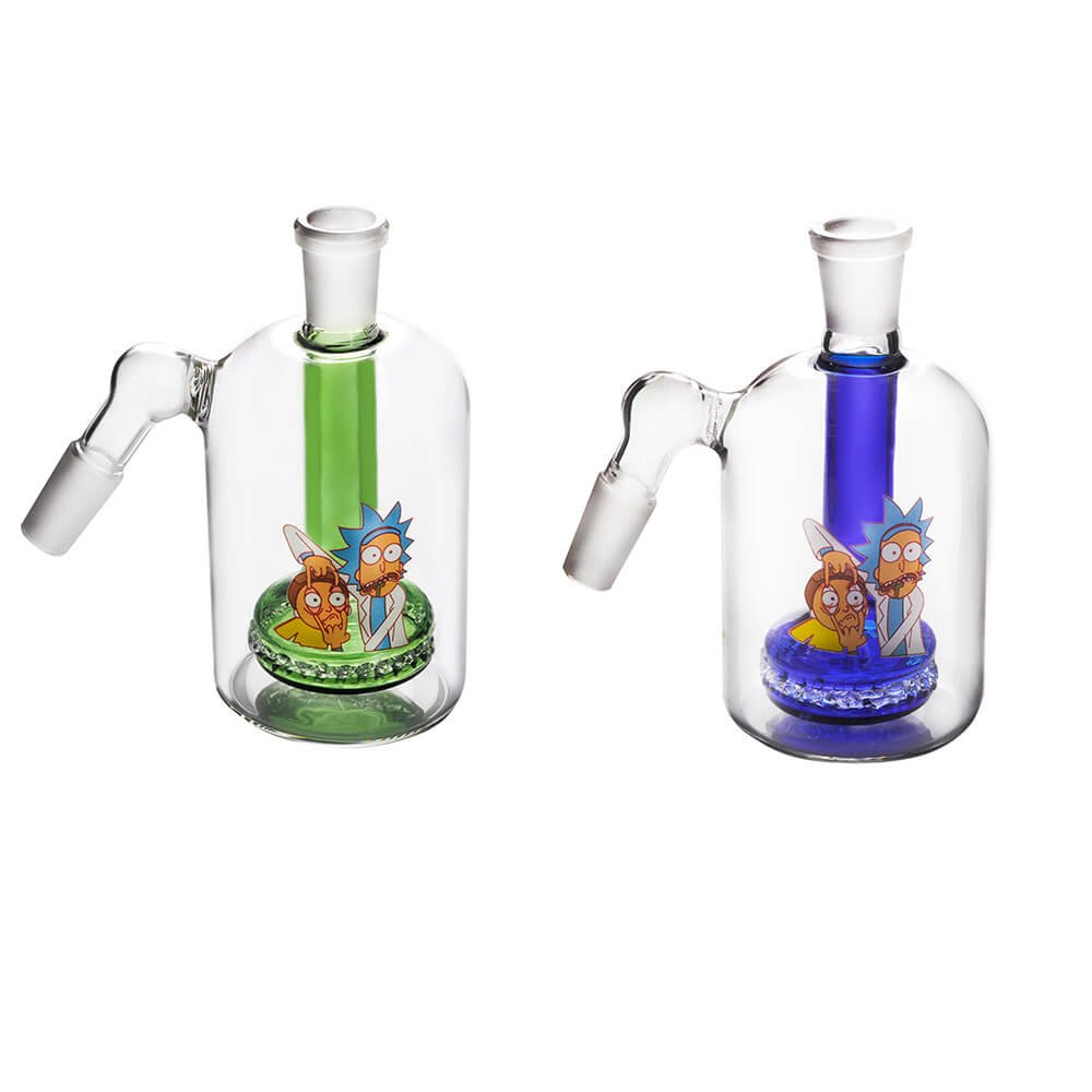 14mm 45 Grad männlich weiblich Hochwertiger Rick and Morty Aschefänger aus dickem Glas für Wasserpfeifen Bong Dab Rig