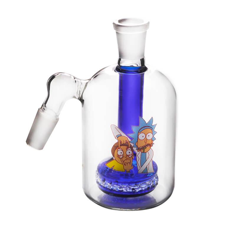 14mm 45 Grad männlich weiblich Hochwertiger Rick and Morty Aschefänger aus dickem Glas für Wasserpfeifen Bong Dab Rig