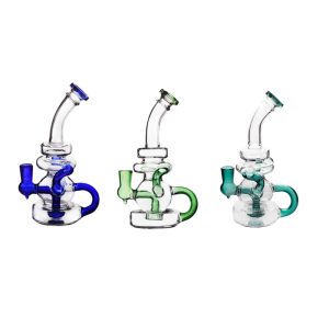 7,87“ 14mm tragbare bewaffnete RECYCLER Glas Wasserpfeife Pfeife Perc Dab Rig mit Schale